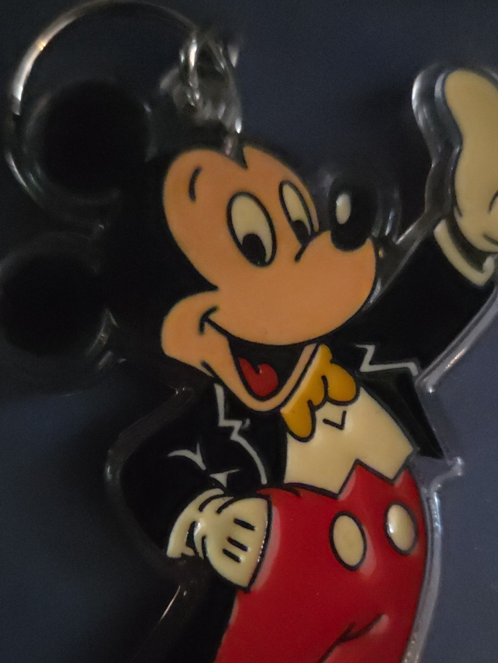 Vintage Disney Mickey Mouse Lucite Plastic Key Chain 4 1/2" Key Thob